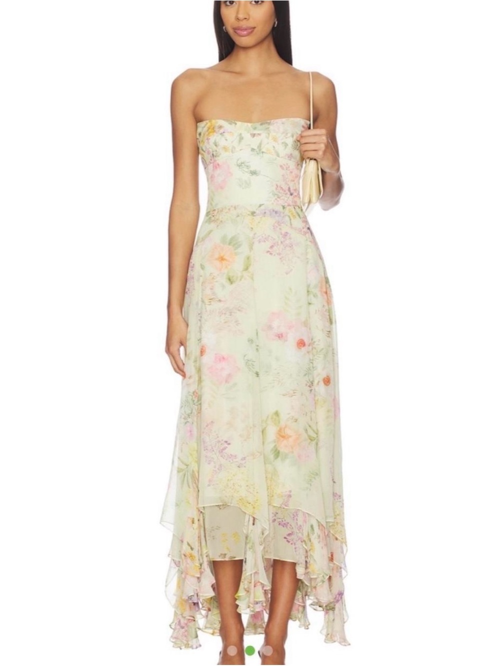 Amanda Uprichard Montery High-Low Floral Maxi Dress in Pastel Mint